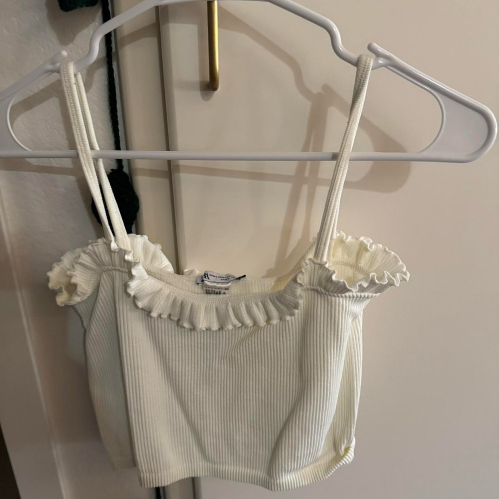 Zara Cream Ruffled Crop Top
